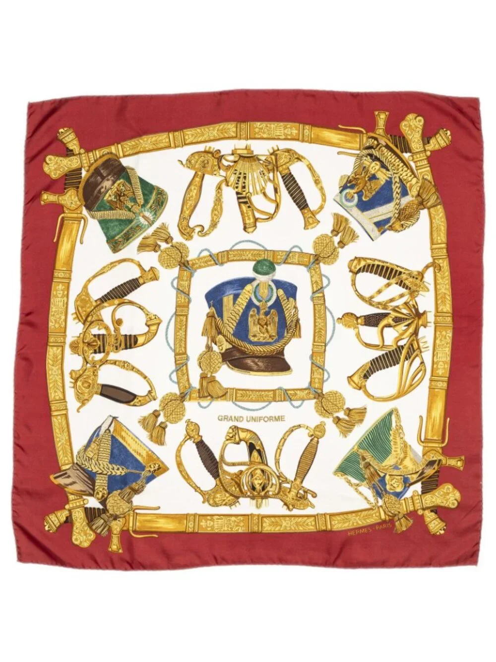 Hermes Scarf Red Gold White Silk